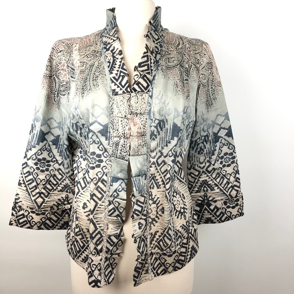 Chico's 1 Kaki Pattern Open Jacket Multi - Picture 1 of 8